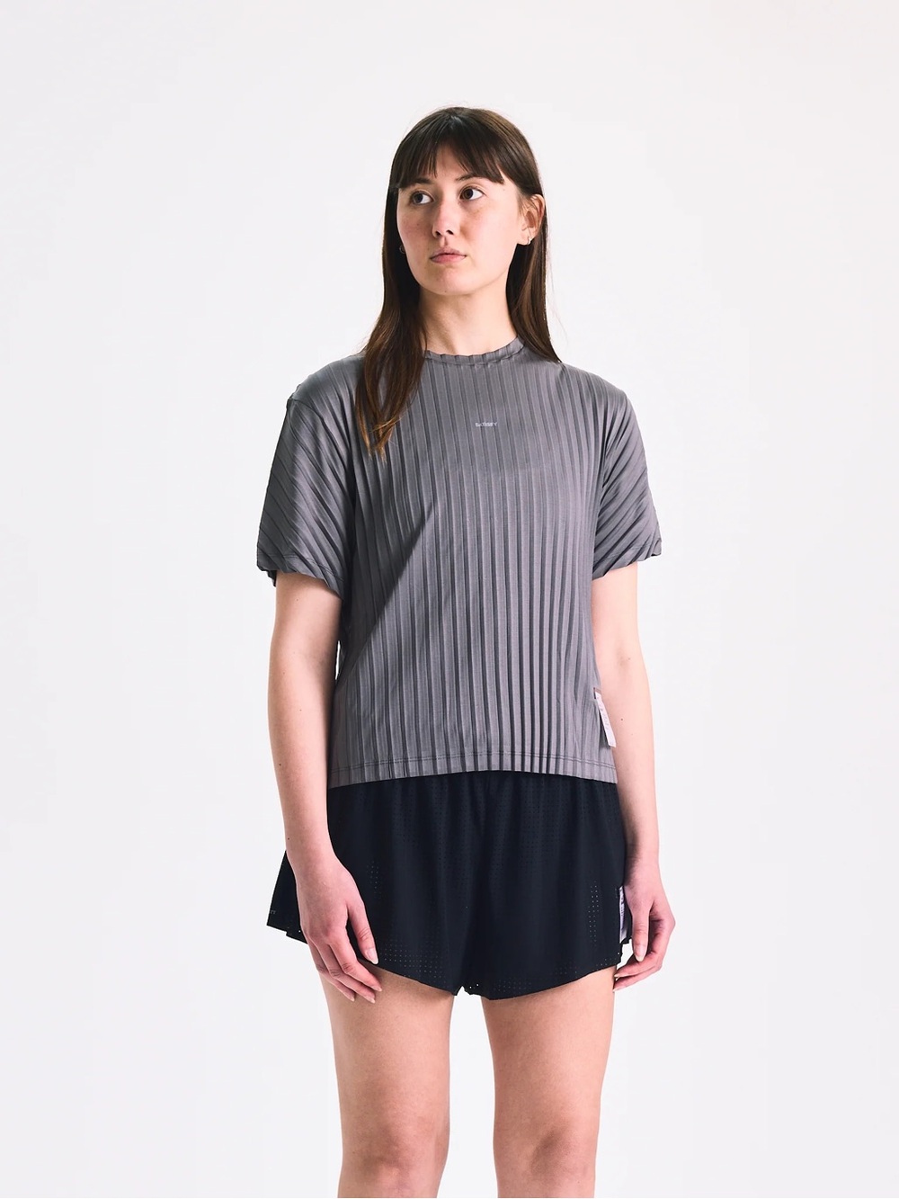 Satisfy Pleated AuraLite Short-Sleeve Tee in Grey